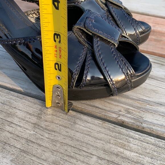 Neil Barrett Women's Black Patent Leather Cutout Peep Toe Platform Heels Size 38 - Picture 9 of 12